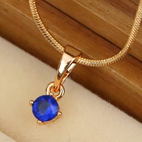 "Mini Round Blue Pendant in Rose Gold Setting with Delicate Design, XPPT1623 - Picture 1 of 13